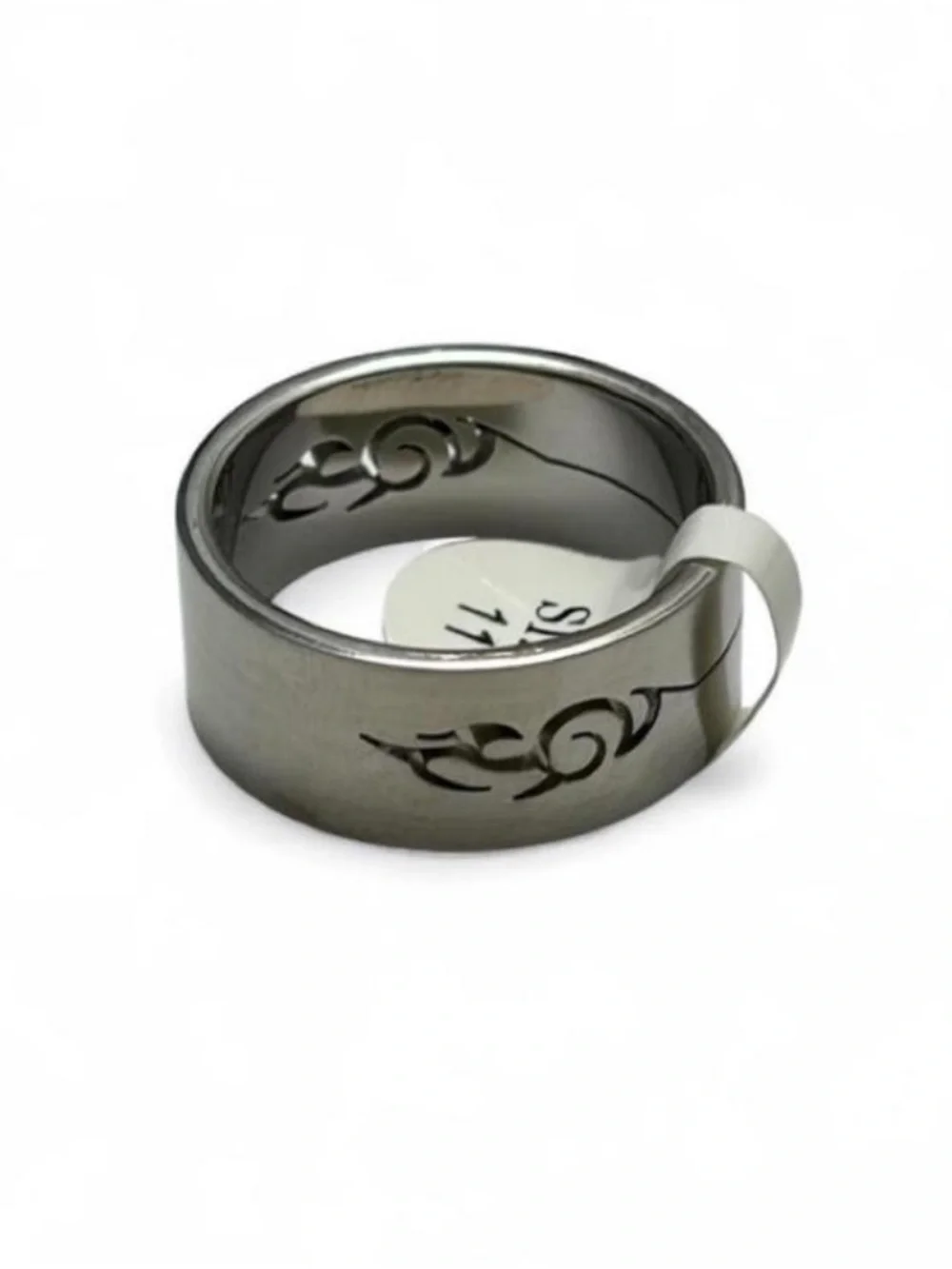 Men's Tribal Engraved Stainless Steel Ring - Black Gray